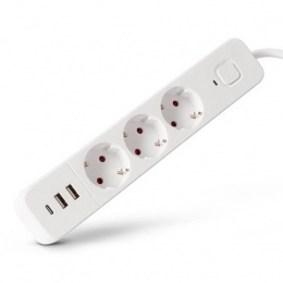 Elosztósor, 3 aljzat, 1,5 m, USB, kapcsolóval, ENTAC, fehér