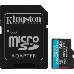 Memóriakártya, microSDXC, 64GB, C10/UHS-I/U3/V30/A2, Gen4, adapter, KINGSTON "Canvas Go! Plus"